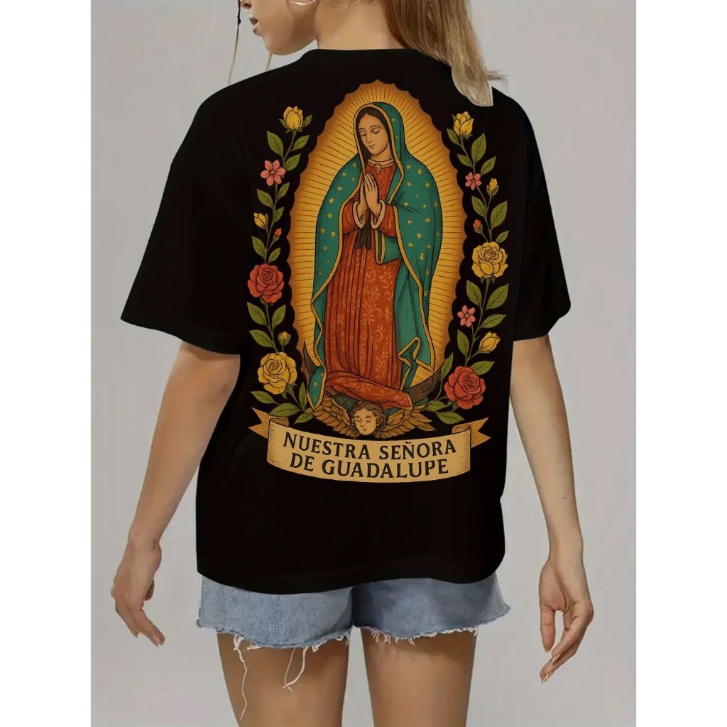 Camiseta Nossa Senhora de Guadalupe Slim 100% Algodão Masculina Feminina Religiosa Estampada unisex pronta entrega
