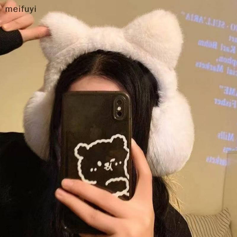 meifuyi Proteção Contra Frio Pele Sintética Orelha De Gato Earmuffs Térmico Engrossar Inverno Capa De Ouvido À Prova De