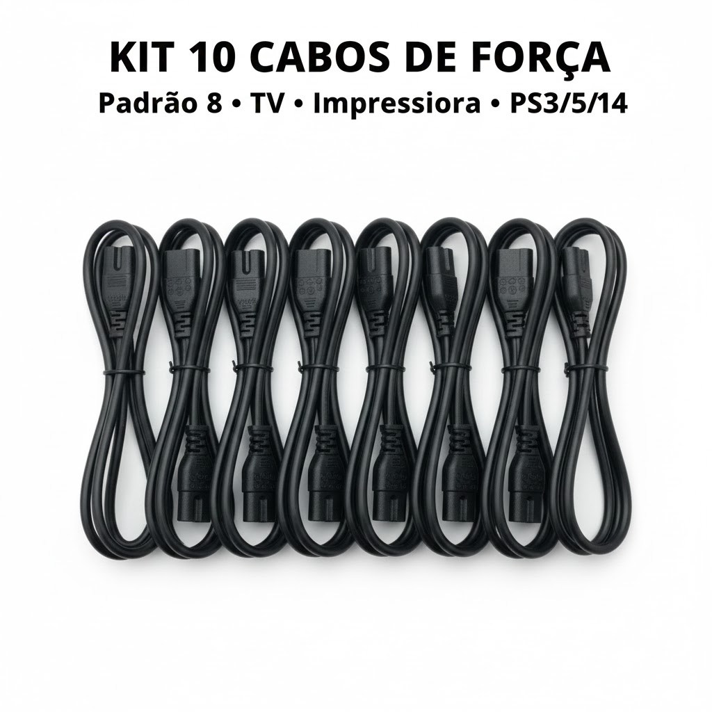 Kit 10 Cabo de Força Bipolar P/ TV Rádio Impressora PS3 PS4 – Envio Rápido!