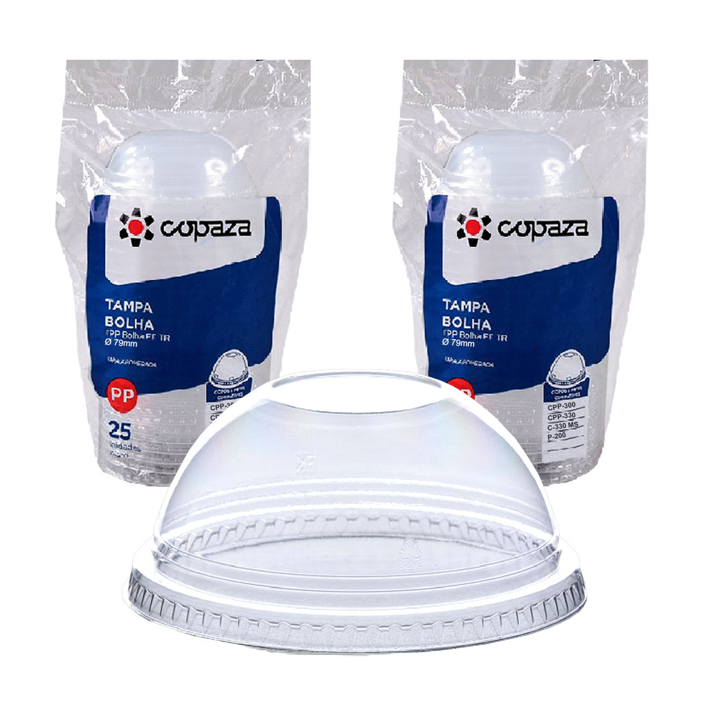 50 TAMPA BOLHA P/ COPO 300ML 330ML TRANSPARENTE 79MM