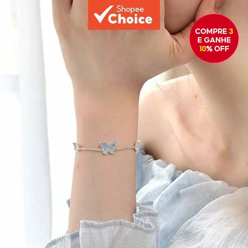 Novo Bracelete Elegante de Borboleta Azul para Mulheres em Tom Dourado, Joia de Charme, Presente. em Oferta na Shopee