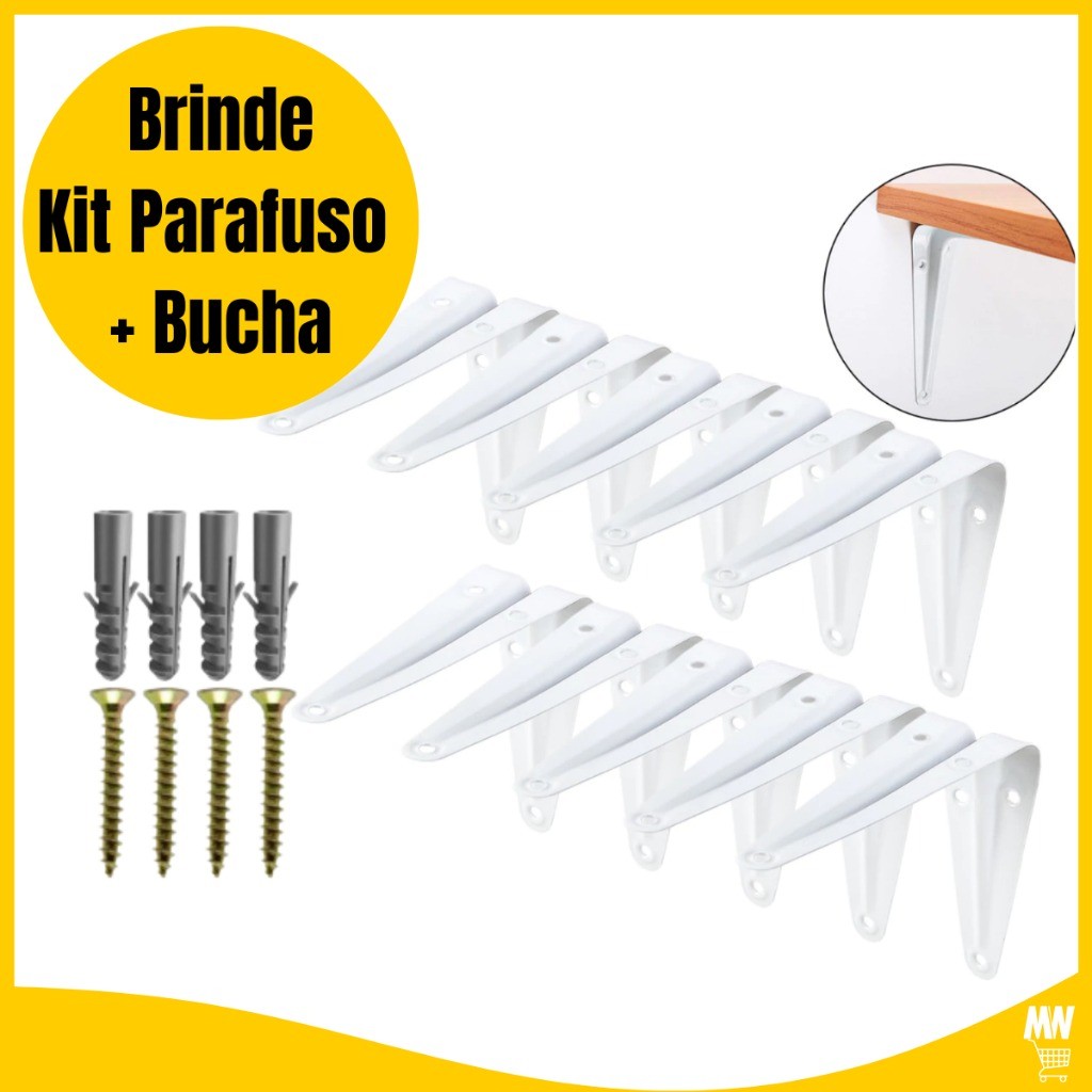 Suportes Mão Francesa 10 X 12cm Para Prateleira Tábua Cantoneira Reforçada Branca BP em Oferta na Shopee