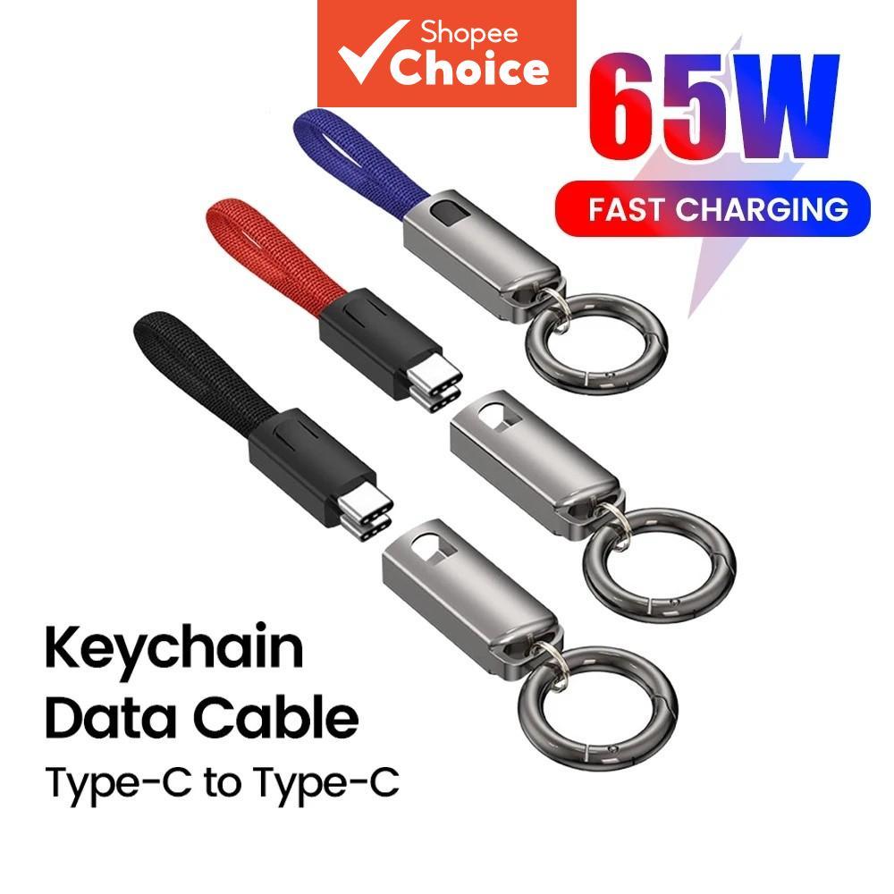 Cabo de dados PD com chaveiro de 10cm, carregamento rápido de 65W, cabo Tipo-C para Tipo-C para Xiaomi Samsung, cabo
