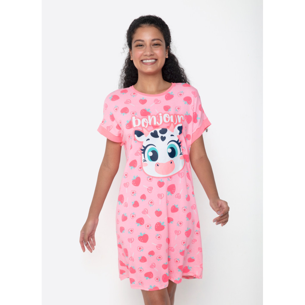 Camisola Manga Curta Viscolycra Feminino Vaca Romântica - Puket em Oferta na Shopee