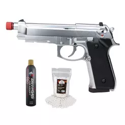 Pistola Airsoft Gás GBB M92 Silver FullMetal+Gás+BBs