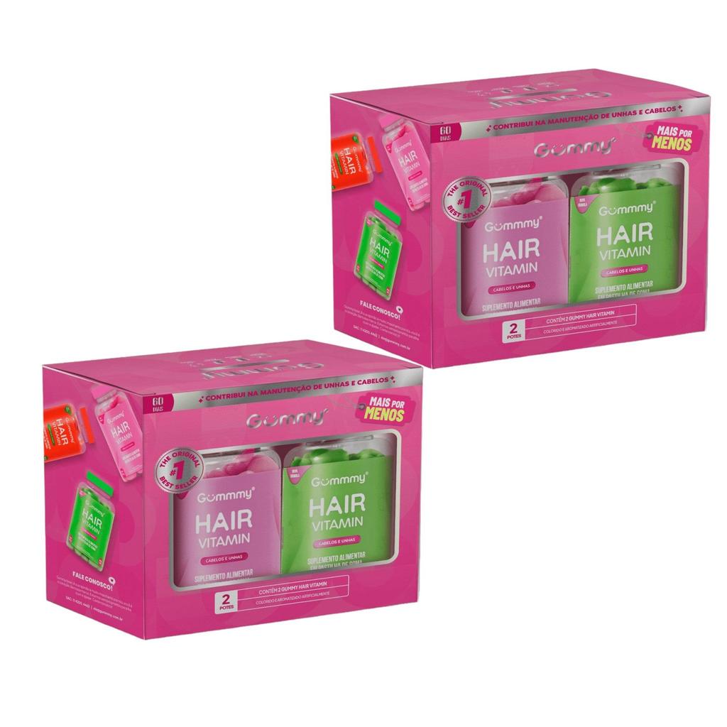 2 Caixas Gummy Hair Vitamin Cabelos E Unhas Maça Verde + Trutii Frutti Com  2 Potes De 30 Gomas Cada
