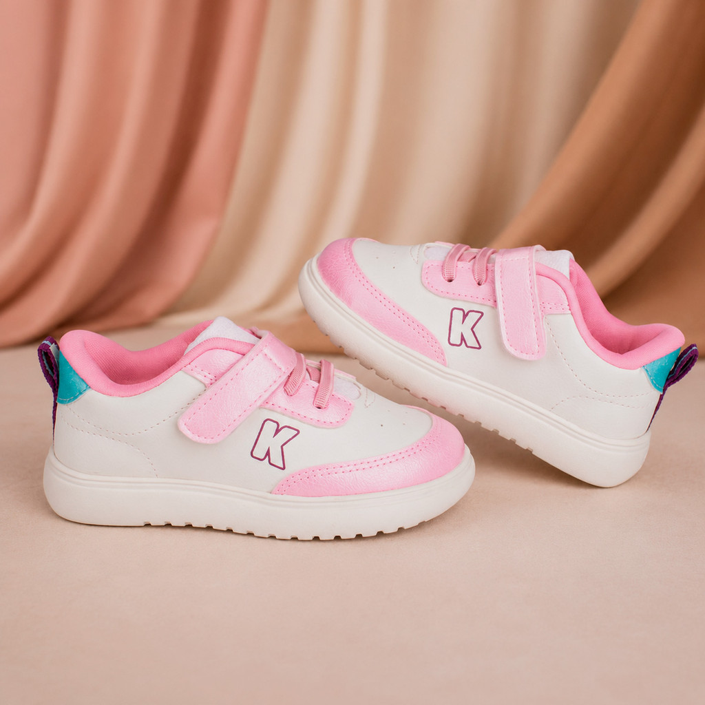 Tênis Infantil Menina Kidy K Soft Off White Rosa Dia a Dia Casual Confortável Anatômico