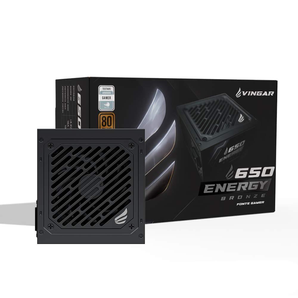 Fonte VINGAR Energy 650W Bronze, 650W, 80 Plus Bronze, Com Cabo, Preto – BR