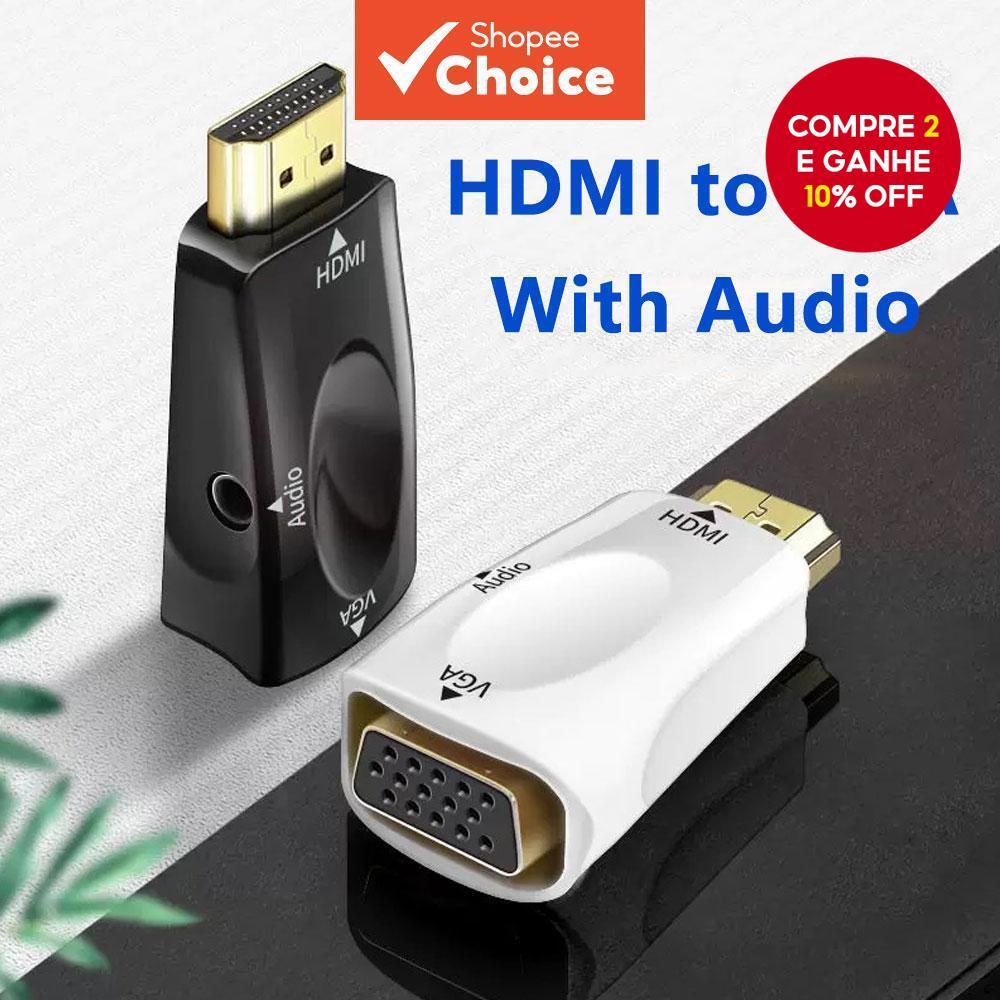 [Shopee Choice] Conversor Compatível Com HDMI Para VGA Adaptador Macho Famale 3.5 mm Áudio FHD 1080P PC Laptop Tablet TV
