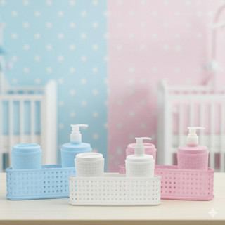 Kit 3x1 Bebê E Mamãe Porta Algodão + Porta Sabonete + Cesta - Monte Libano