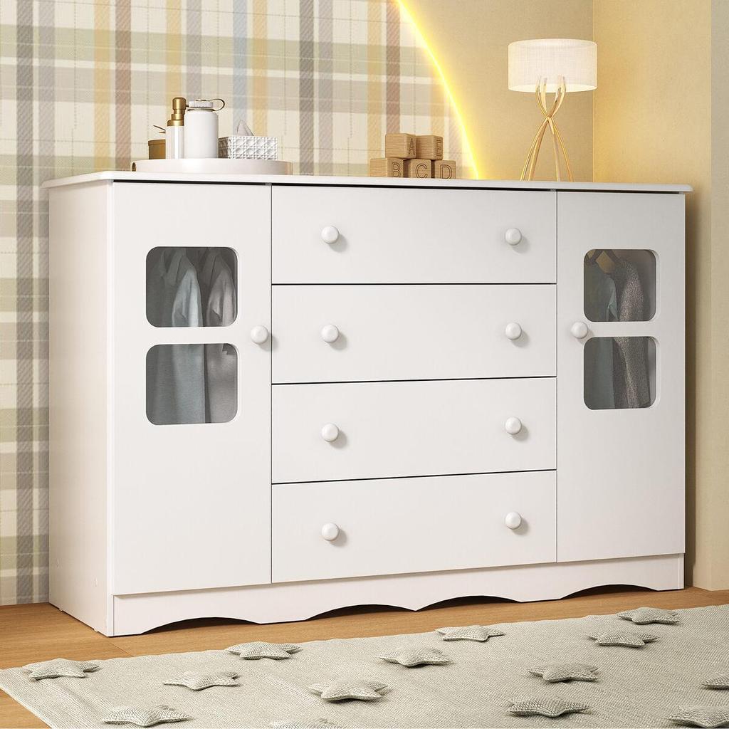 Cômoda Infantil para Bebê 125cm 2 Portas com Vidro e 4 Gavetas Serena Multimóveis MP4435