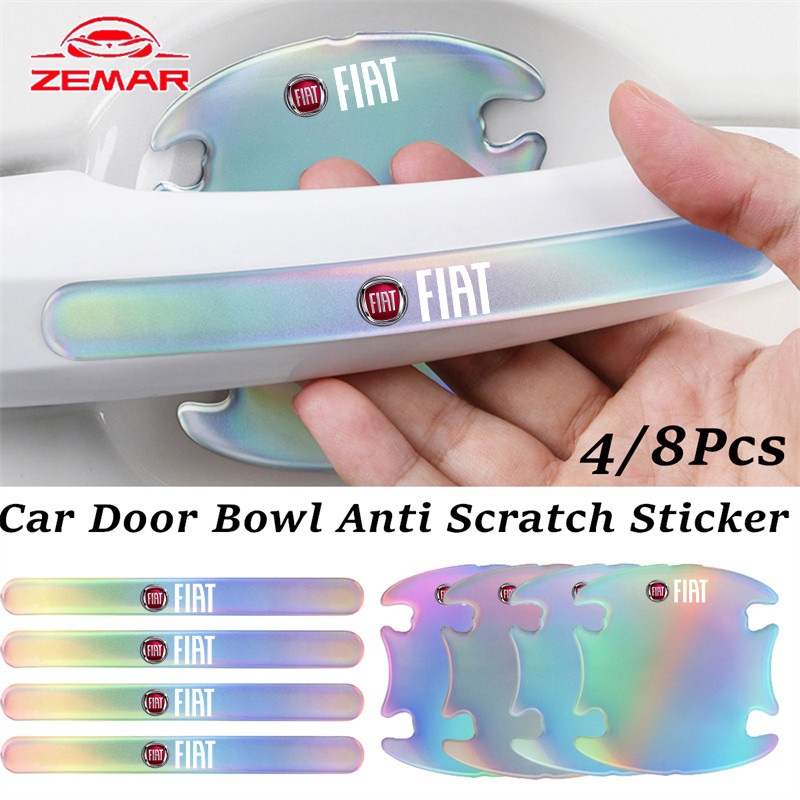 4/8 Unidades Fiat Colorful Laser Adesivo De Tigela De Porta De Carro Anti Arranhões Maçaneta Proteção De Espelho Retrovi