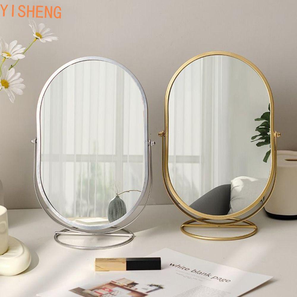 YISHENG Espelho De Maquiagem , Vaidade Oval De Luxo Leve Suporte De Mesa Com Moldura De Ferro Para Decoração De Casa Sim