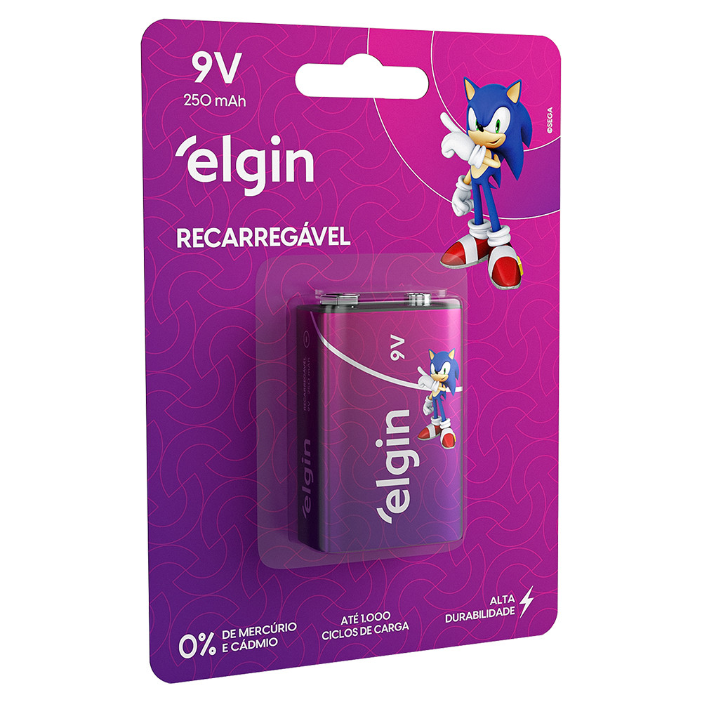 Pilha Bateria Elgin Recarregável 9v 250mah