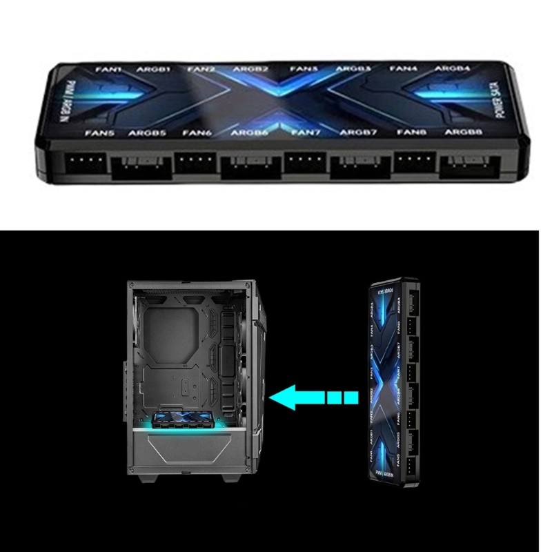 BT Endereçáveis 5V 3PIN 12V 4PIN PWM 2 Em 1 RGBs Case Fan Hubs Com Controlador PSUs SATAs Power Input 8 Portas Para Vent