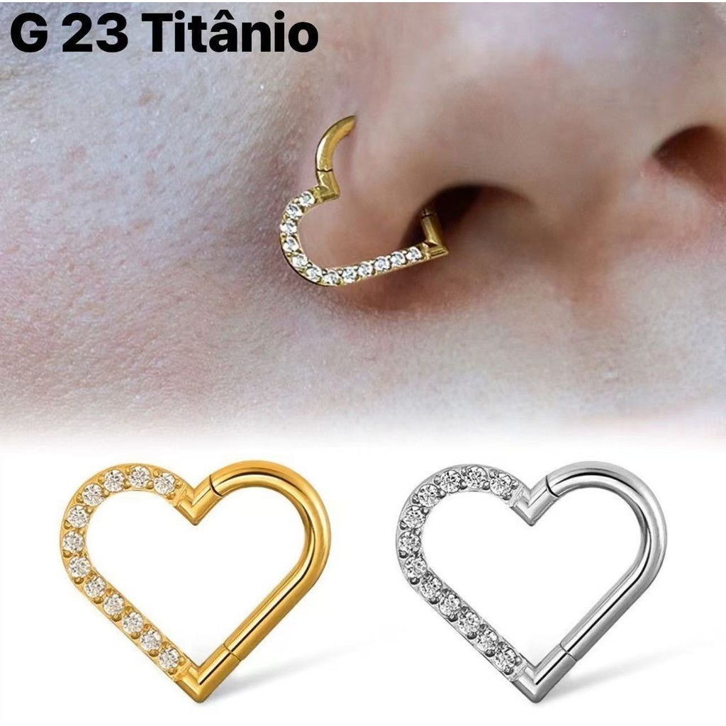Piercing Orelha Coração Argola Aço Cirúrgico Pvd Zircônia Cravejada Piercing Daith Hélix em Oferta na Shopee