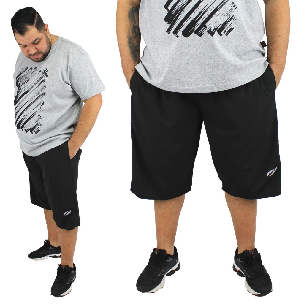 Bermuda Masculina Plus Size Tactel Com Elastano Cumprida Elastico e Bolsos Fundos Academia Treino Passeio G1 G2 G3 G4