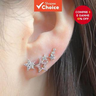 Coreano Simples Moda Zircão Estrela Brincos Geométricos Jóias De Diamante Para Mulher em Oferta na Shopee