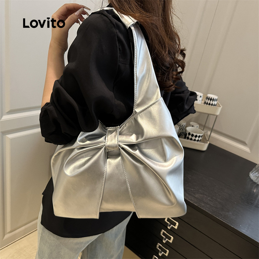 Lovito Bolsa Tote Casual de Ombro com Laço para Mulheres LFA101092 em Oferta na Shopee