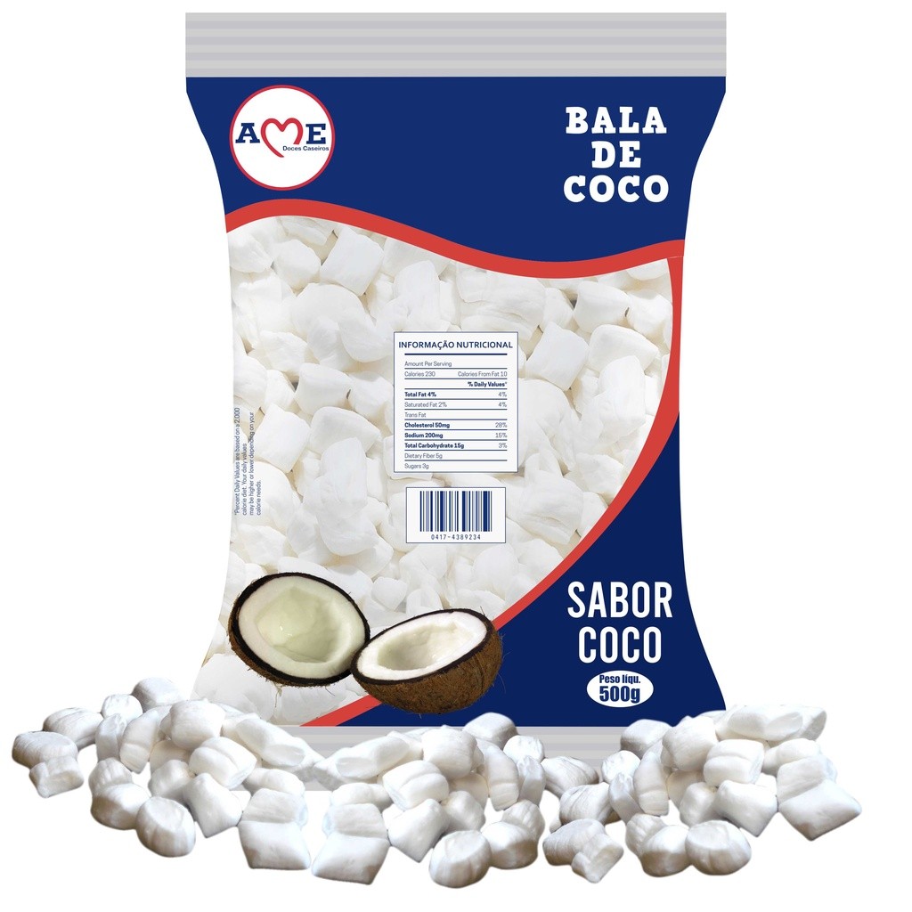 500G Bala de Coco Tipo Caseira Derrete na Boca Doces Caseiros Para Festas e Aniversários