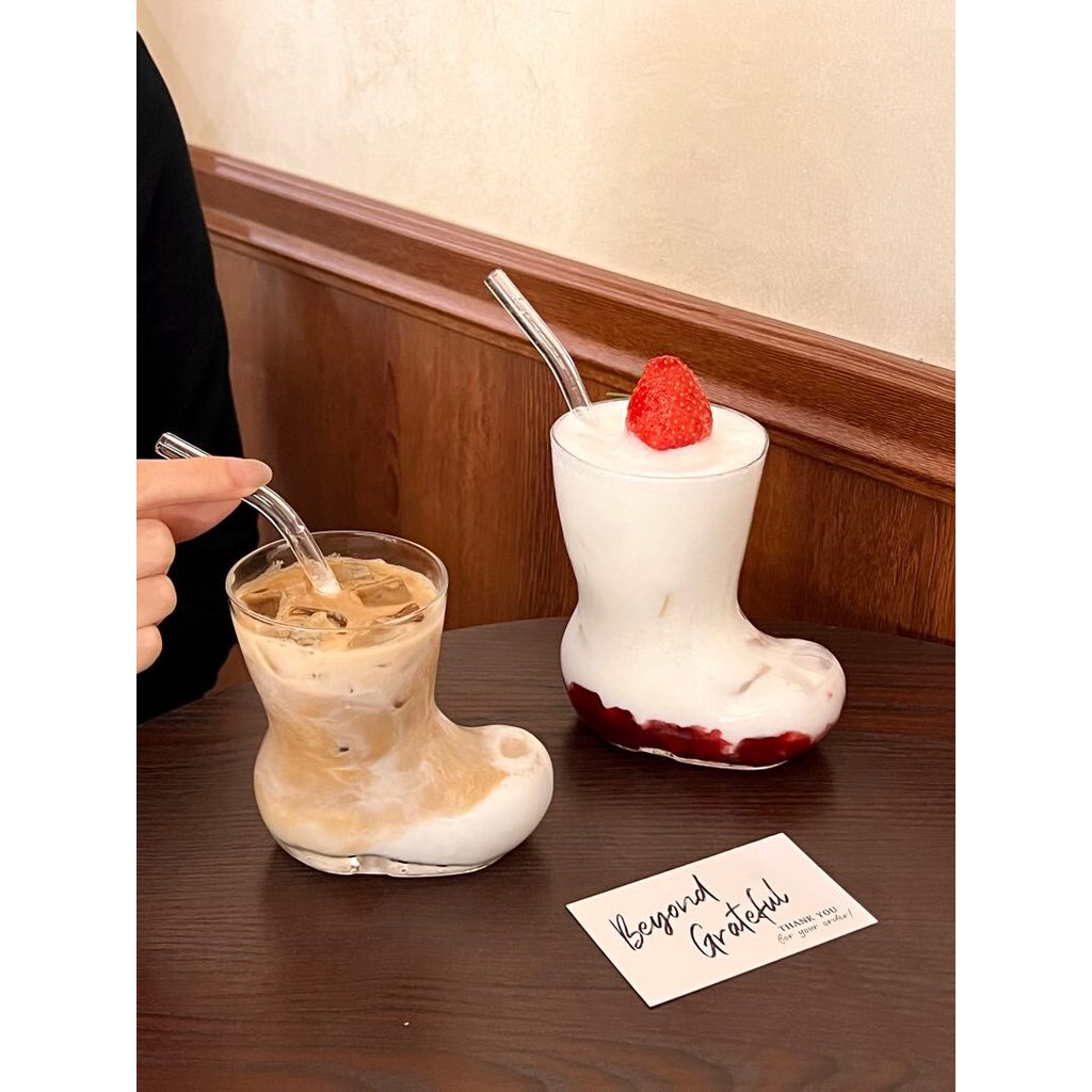 Ins estilo influenciador botas criativas de vidro transparente único suco bebida copo café bebida fria bolha copo água