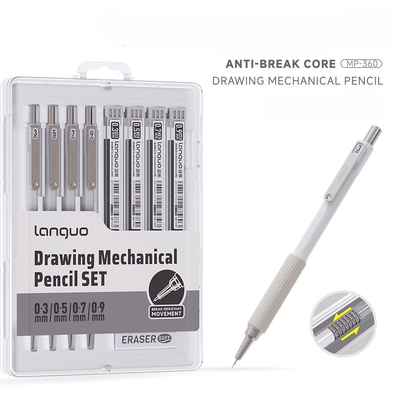 Conjunto de lápis mecânico dedicado para pintura Languo 0.3 Art Metal Mecânico Lápis 0.5/0.7/0.9 Desenho de esboço Segun