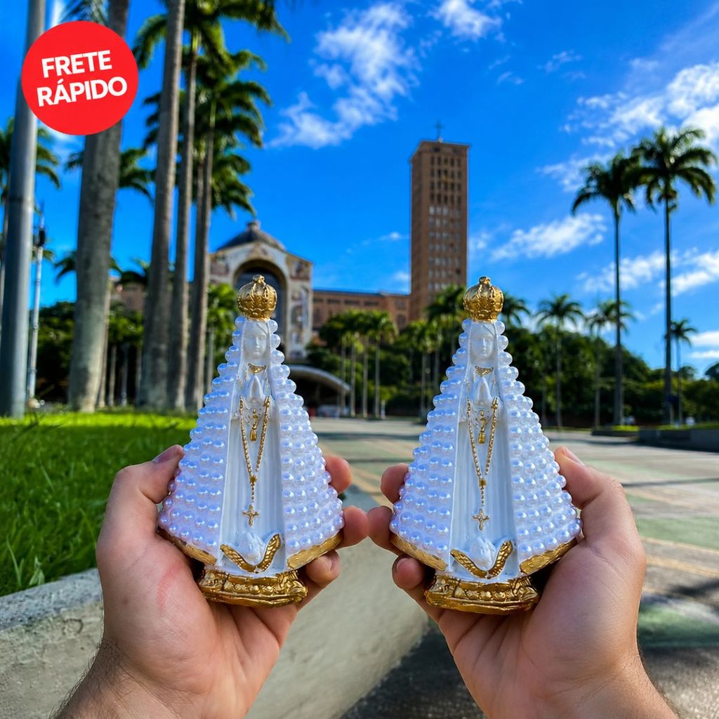 KIT 2 Nossa Senhora Aparecida Pérola 15cm para Decoração, Presente, Casamento, Batizado, Lembrancinha
