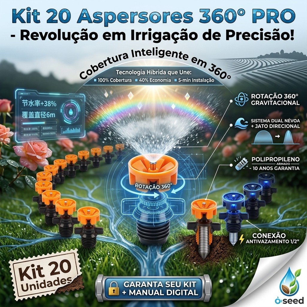 Kit 20 Aspersores Giratórios 360 Graus Irrigação Gramado Jardim Rosca 1/2 Pol - Alta Performance