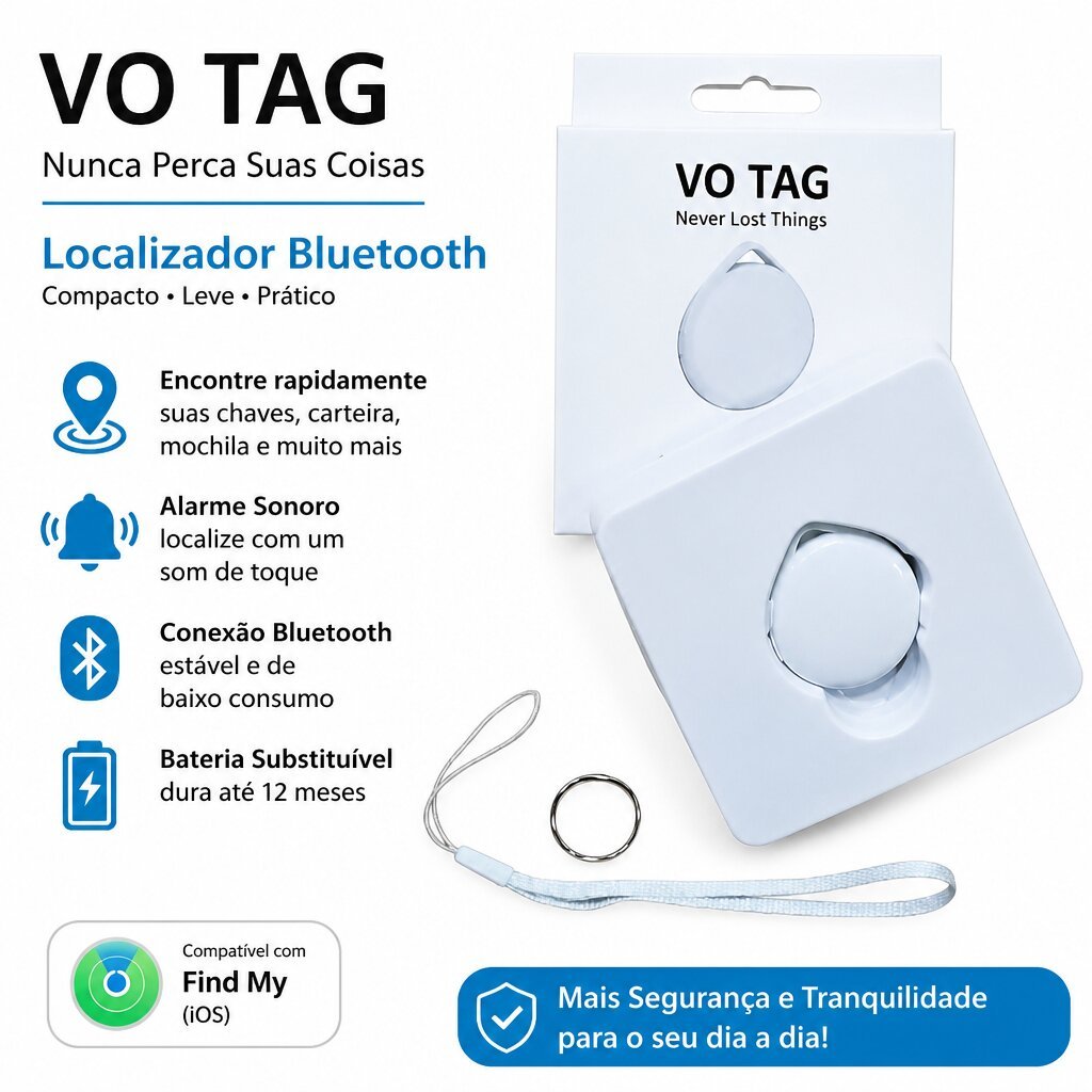 Mini Tag Rastreador Bluetooth Anti-Perda para Objetos, Chaves, Bolsas e Animais