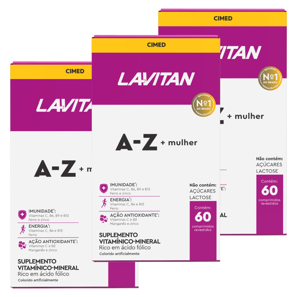 Kit 3 Lavitan Mulher A-Z 60 Comprimidos Multivitamínico Feminino Cimed Vitaminas Minerais Energia