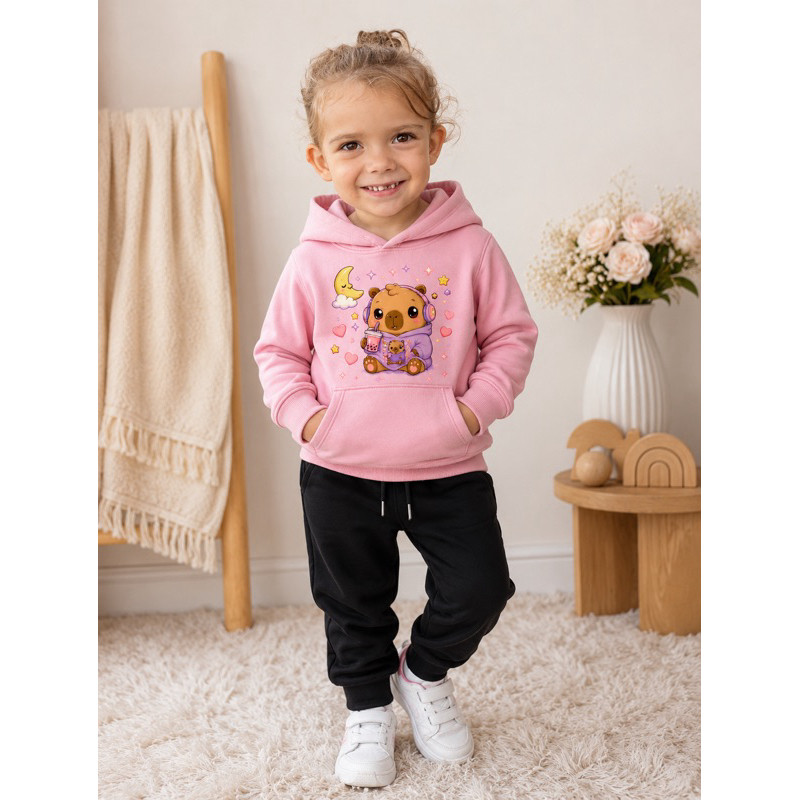 Conjunto Moletom Infantil Capivara Flanelado com Capuz Agasalho Estampado Blusa de Frio Confortável Premium
