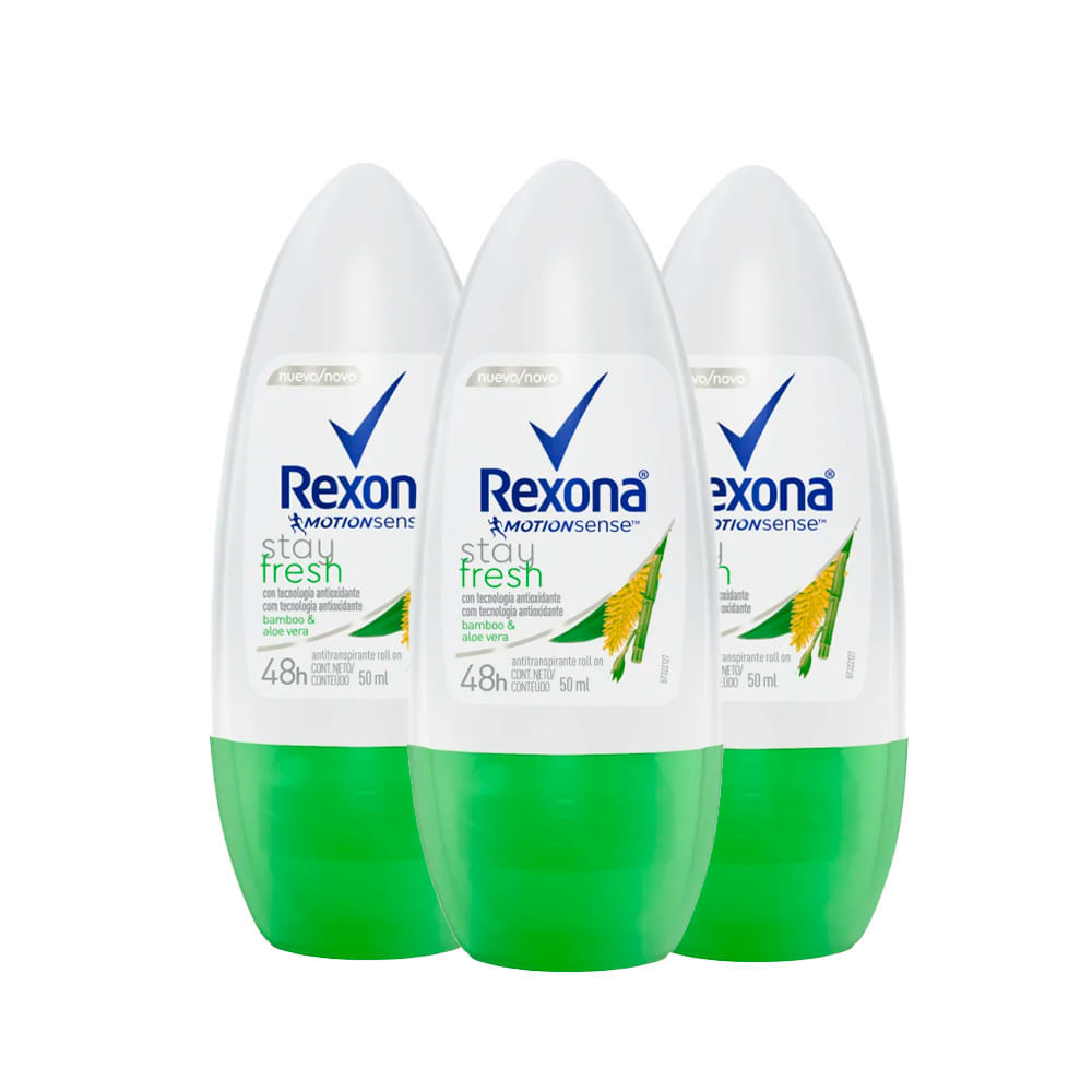 Kit Desodorante Roll On Rexona Stay Fresh Bamboo E Aloe Vera 50ml - 3 Unidades