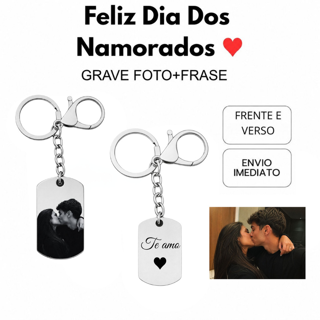 Chaveiro Medalha Personalizado Dia Dos Namorados Frente e Verso Gravação Grátis Foto+Frase