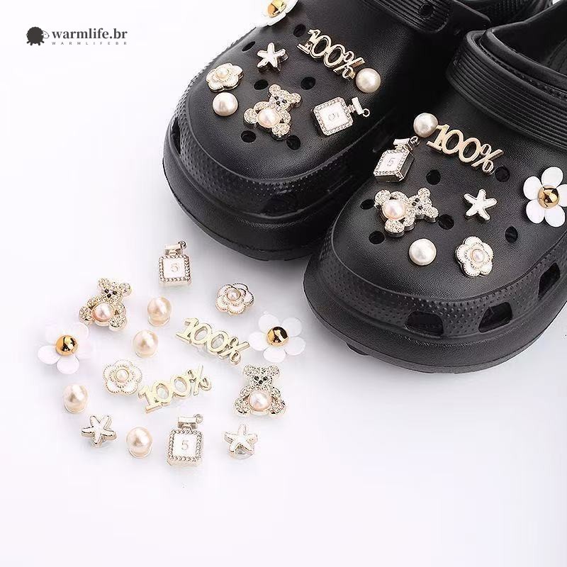 Sapatos De Flores Com Fivela De Pedra Preciosa Pérola-Acessórios Criativos De Metal DIY Para Croc