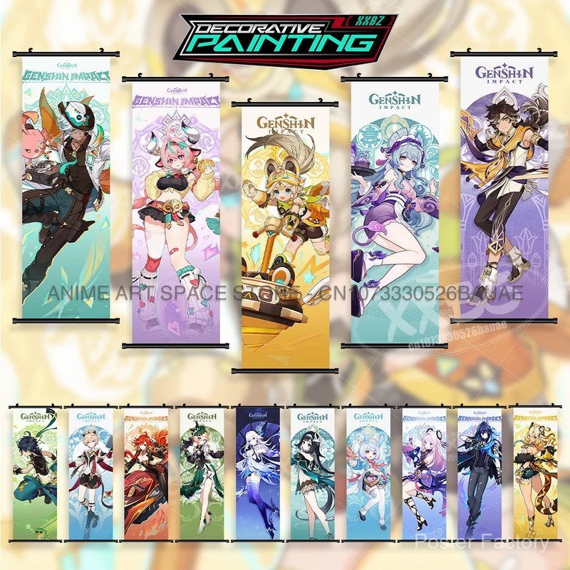 Decoração de Casa com Personagens do Jogo Genshin Impact, Pinturas em Impressão HD, Arte de Parede com Imagens de Anime,