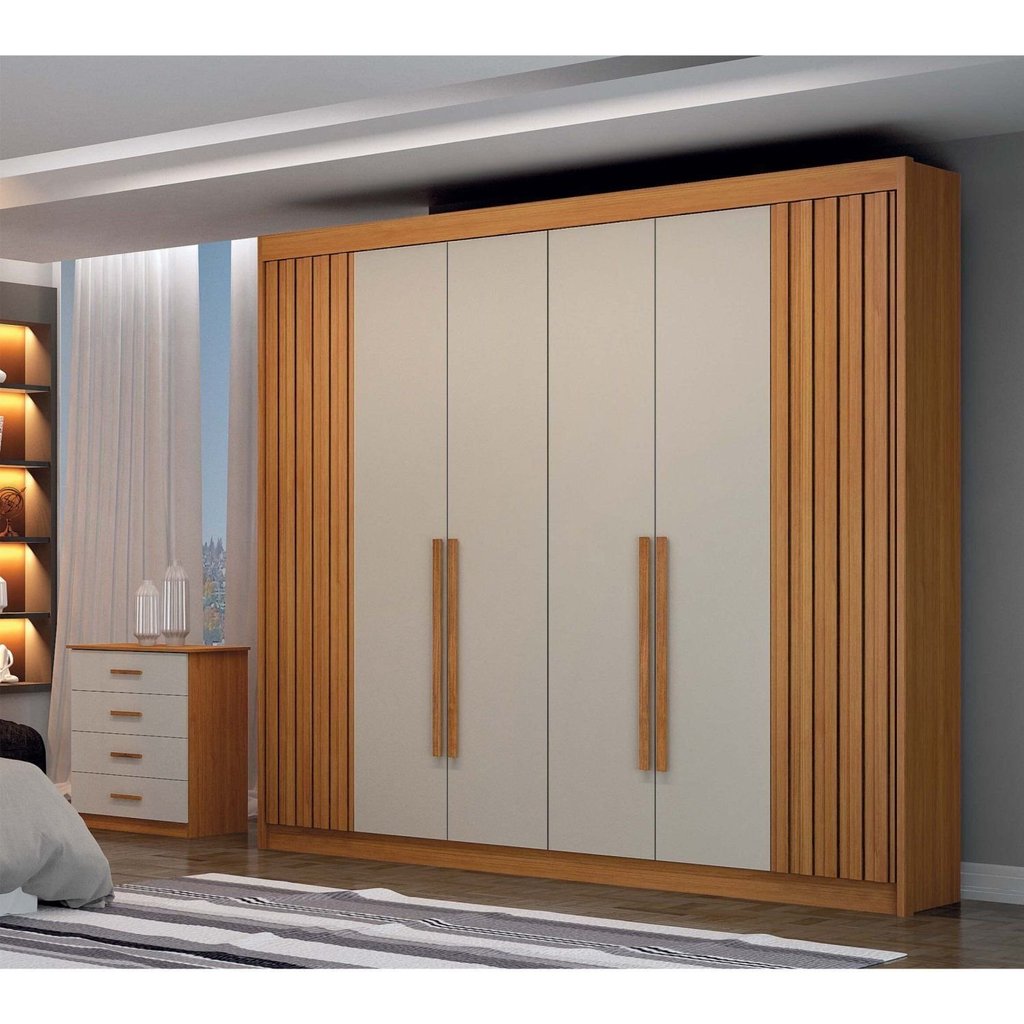 Guarda Roupa Casal Ripado 6 Portas 6 Gavetas 100% MDF São Carlos Off-White/Cinamomo