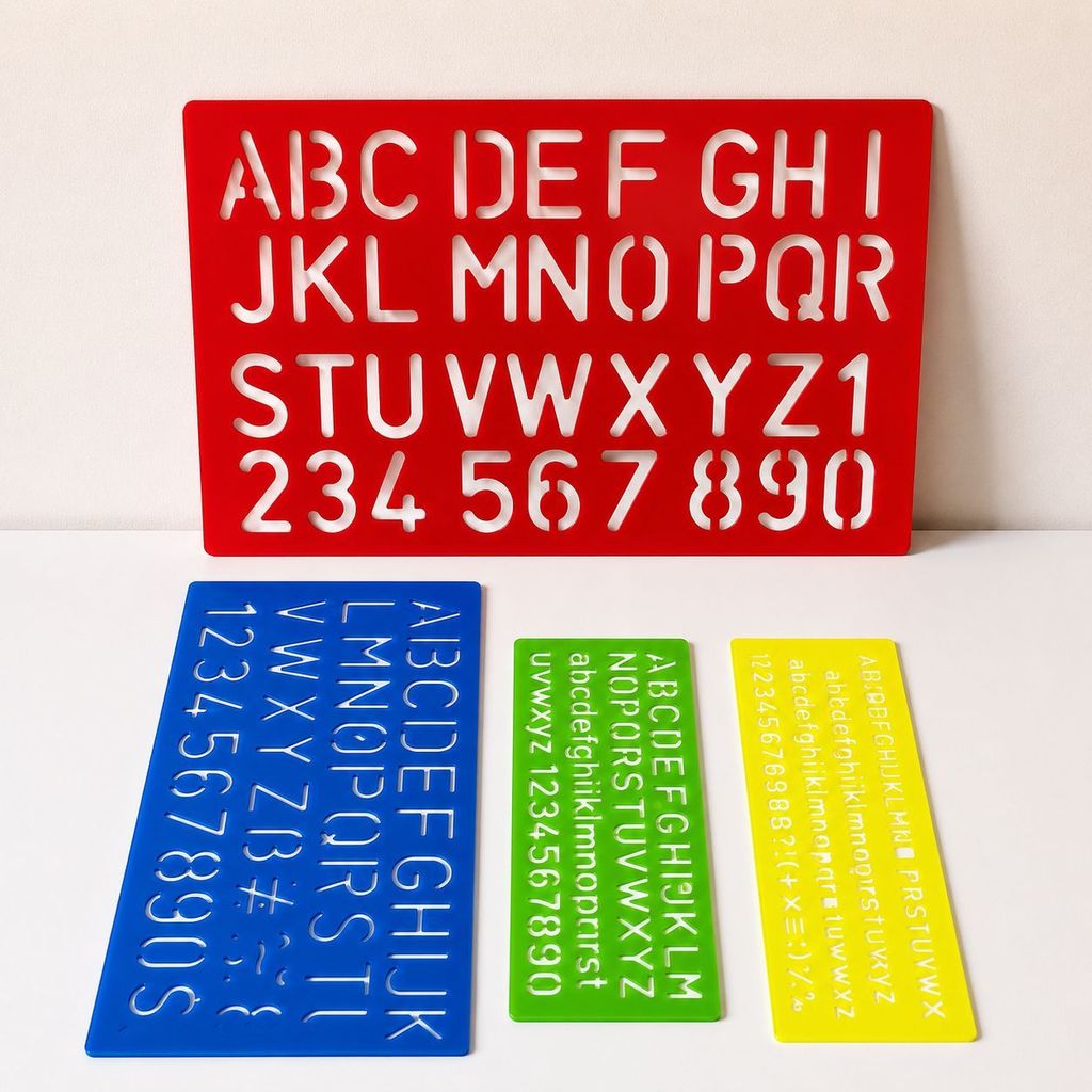 Kit 4 Régua Normógrafo Cristal Letras ABC e Números Molde Escolar Infantil Educativo