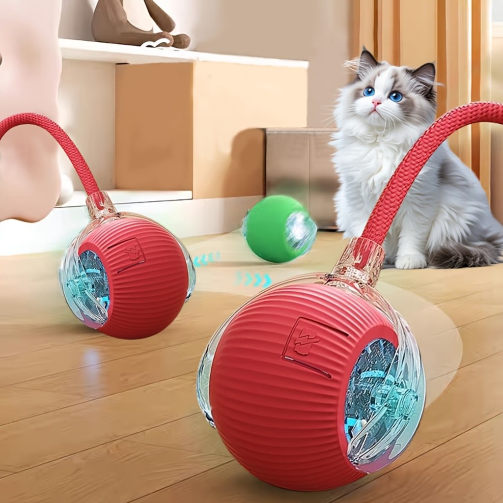 Bola Pet Automática Para Cães E Gatos Brinquedo Interativo Com Cauda E Led Bolinha Giratória para pets