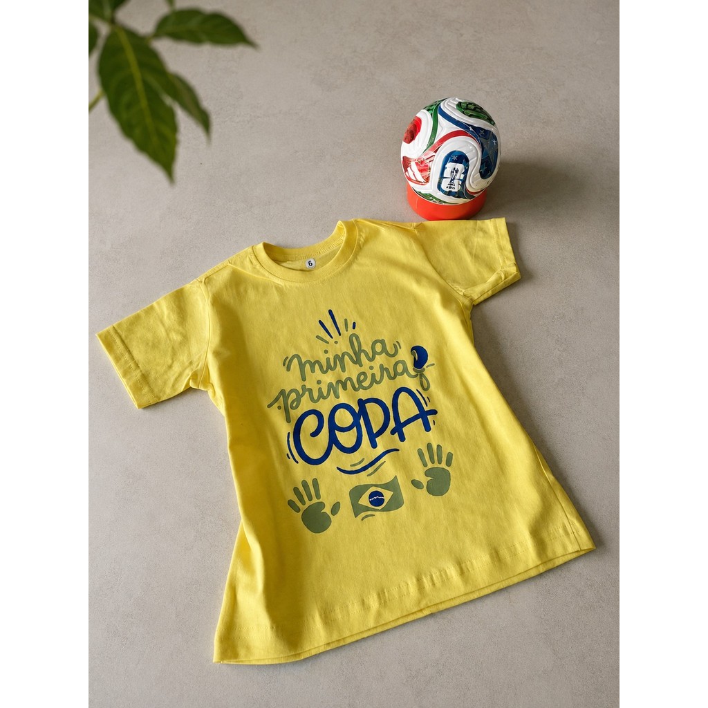 Camiseta Infantil Minha Primeira Copa Estampa Divertida Brasil