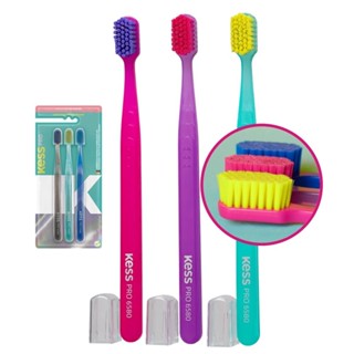 Kit 3 Escova de Dente Cerdas Extra Macias Dental Kess Pro 6580 Coloridas em Oferta na Shopee
