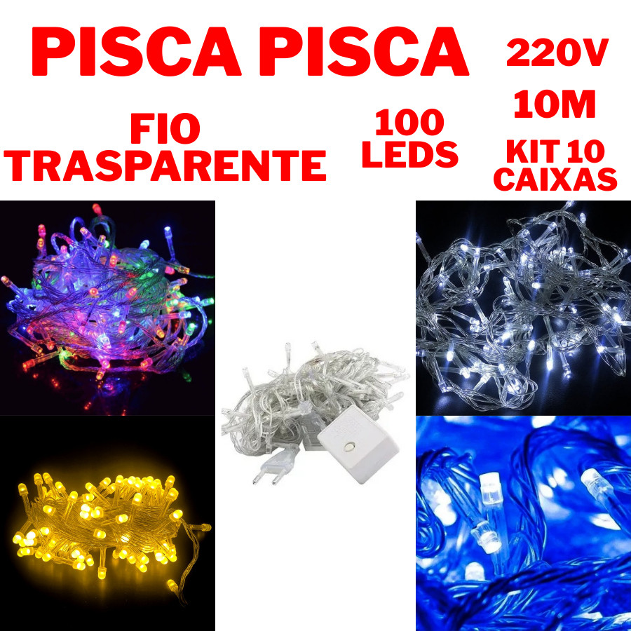 10 Caixas Pisca Pisca 10 Caixas 10M 100 Leds Fio Transparente 220V Natal Luzes Interno