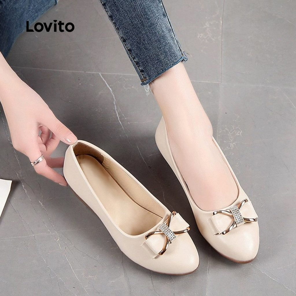 Lovito Sapatilhas Ballet Elegantes com Brilho de Diamante para Mulheres LFAS1047 em Oferta na Shopee