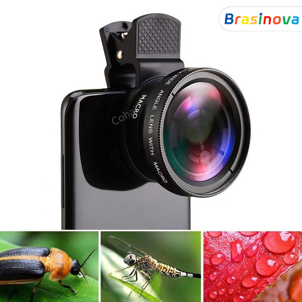 Kit de Clip de Lente HD Externa para Celular 2em1 Lente  Super Macro e Grande Angular Compatível com todos os telefones