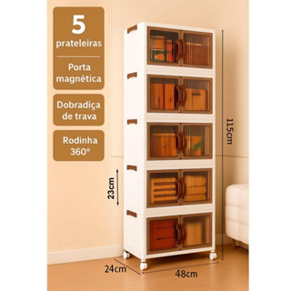Armário Multiuso com tampa e Rodinhas caixa organizadora Dobrável guarda roupa 3 ou 5 prateleiras em Oferta na Shopee