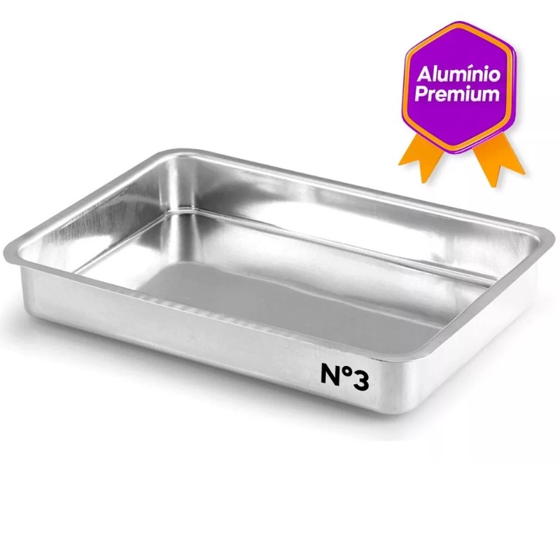 Assadeira Forma Retangular Aluminio N°3 Baixa 35X24CM - Pães, Pao de Queijo, Pastel Assado, Biscoito, bolo - PANAMI