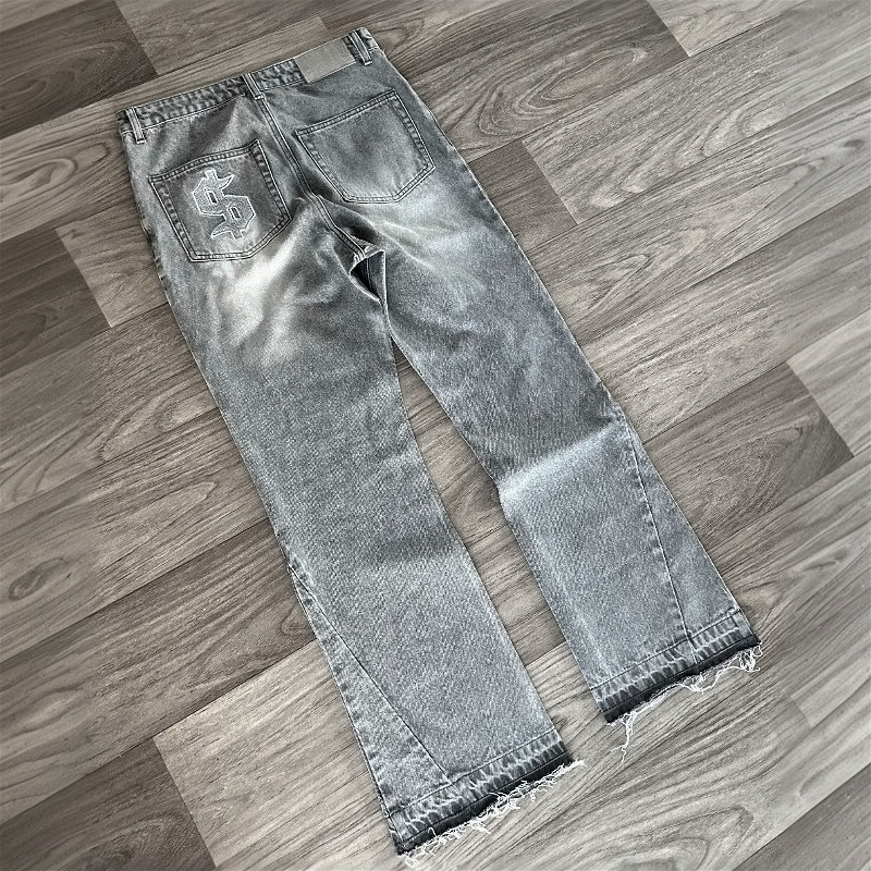 Y2K Retro Luz Colorida Dólar Padrão Bordado Retalhos Jeans Rua Hip-hop Roupa Masculina Moda Solta Calças De Perna Reta em Oferta na Shopee