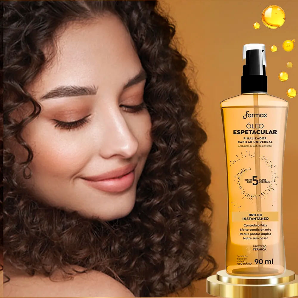 Detalhes do Kit Óleo Capilar Espetacular Farmax Brilho Instantâneo 90ml - 3 Unidades