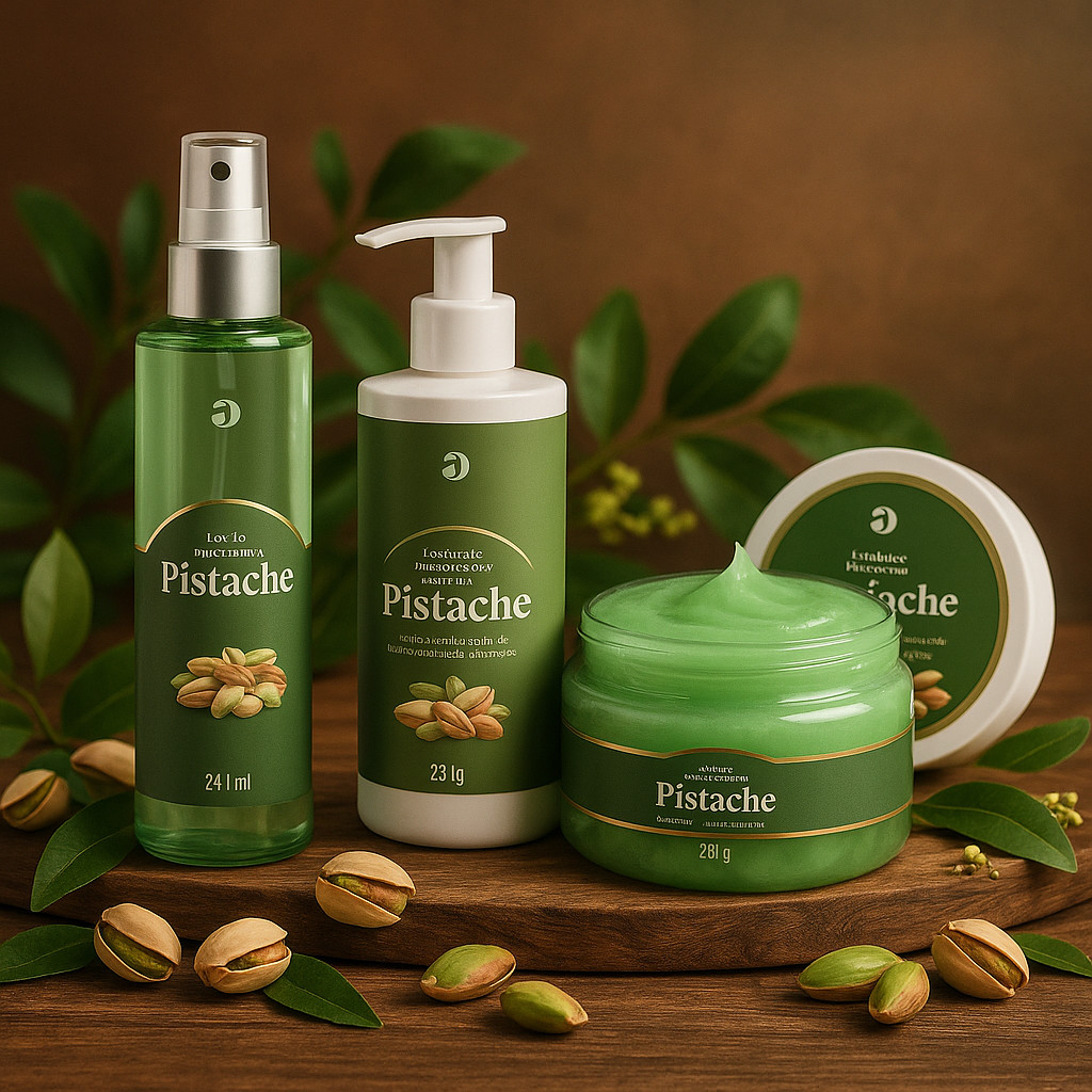 Combo Hidratante Corporal Pistache Com Karité e Óleo de Uva Body Splash e  Esfoliante Com Cristais de Açúcar Dokmos