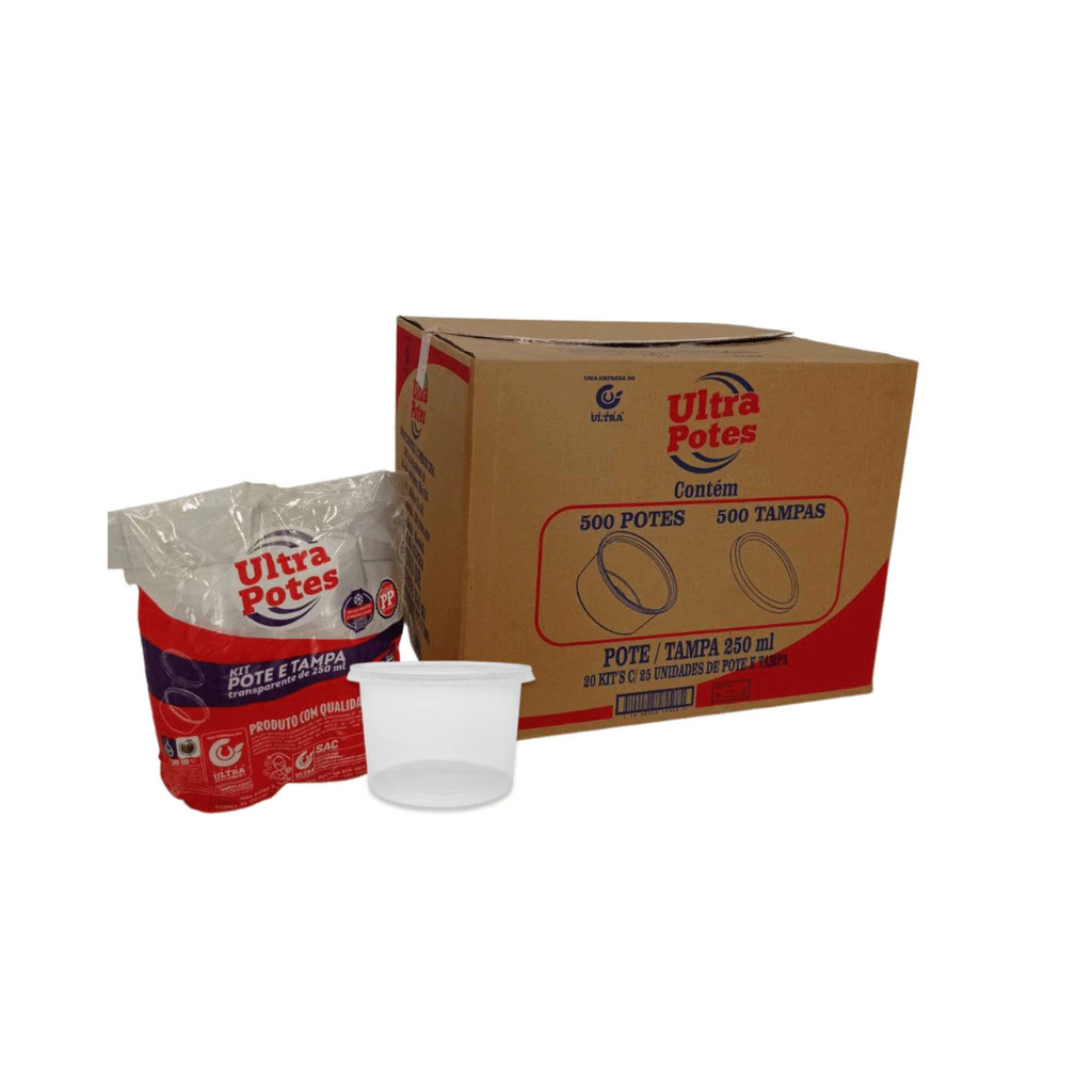 Pote de 250ml com tampa Transparente PP Ultratherm com 500 unidades