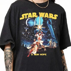 「Mina Hana」Camiseta Unissex Star Wars Tema A New Hope Estampa Luke Skywalker e Princesa Leia Confortável Atemporal Es...